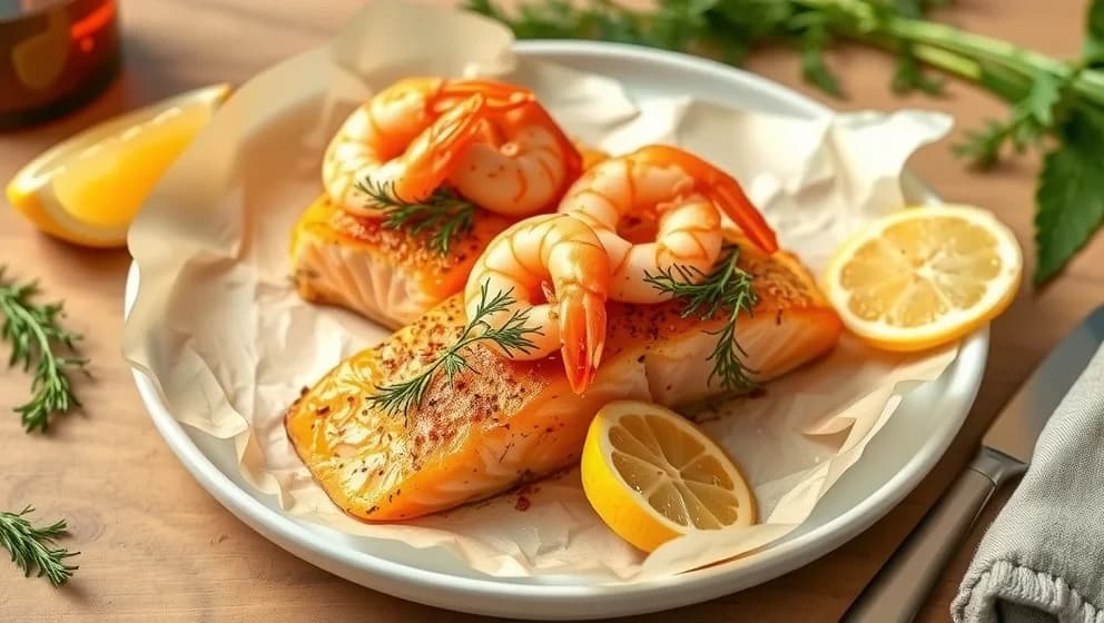 Lax i ugn med räkor och dill