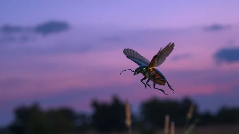 Rollistan i tordyveln flyger i skymningen